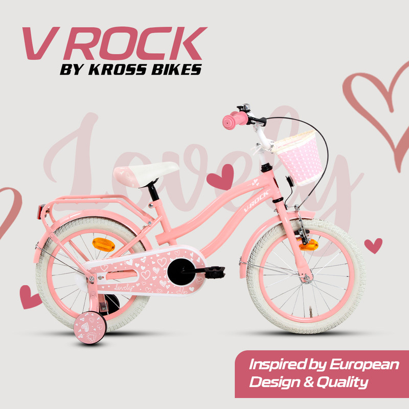 Vrock Lovely Kids Bicycle with Basket, Carrier & Training Wheels 16 T (inch) Mountain Cycle(Single Speed, Pink, Rigid)