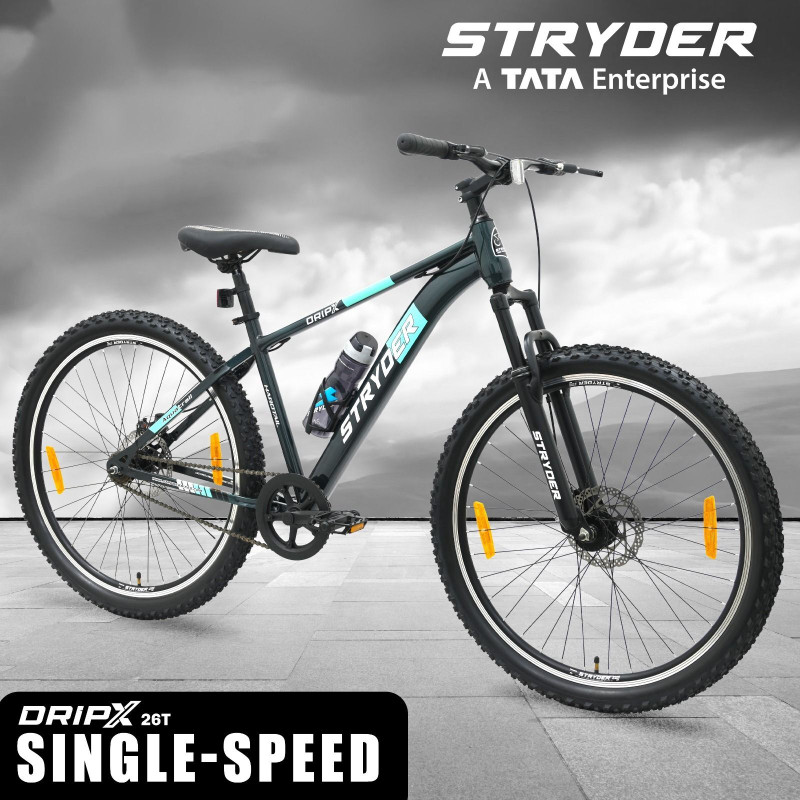 STRYDER 26" DRIPX Single Speed Bicycle | Durable & Stylish Ride 26 T (inch) Mountain Cycle(Single Speed, Black, Only Front Suspension)