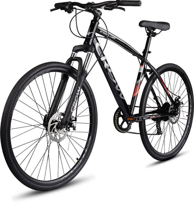 Crow SPEEDLINER 7 SPEED|geared| FRONT SUSPENSION|DUAL DISC|HYBRID|700C 700C T (inch) Hybrid Cycle/City Bike(7 Gear, Black, Only Front Suspension)