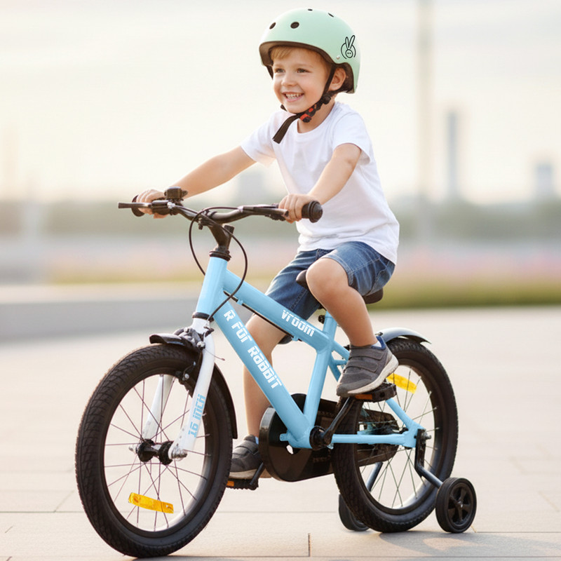 R for Rabbit Vroom Bicycle for Kids 16'' Cycle for 4-7 Years | Training Wheels| 90% Installed 16 T (inch) Road Cycle(Single Speed, Blue, Rigid)