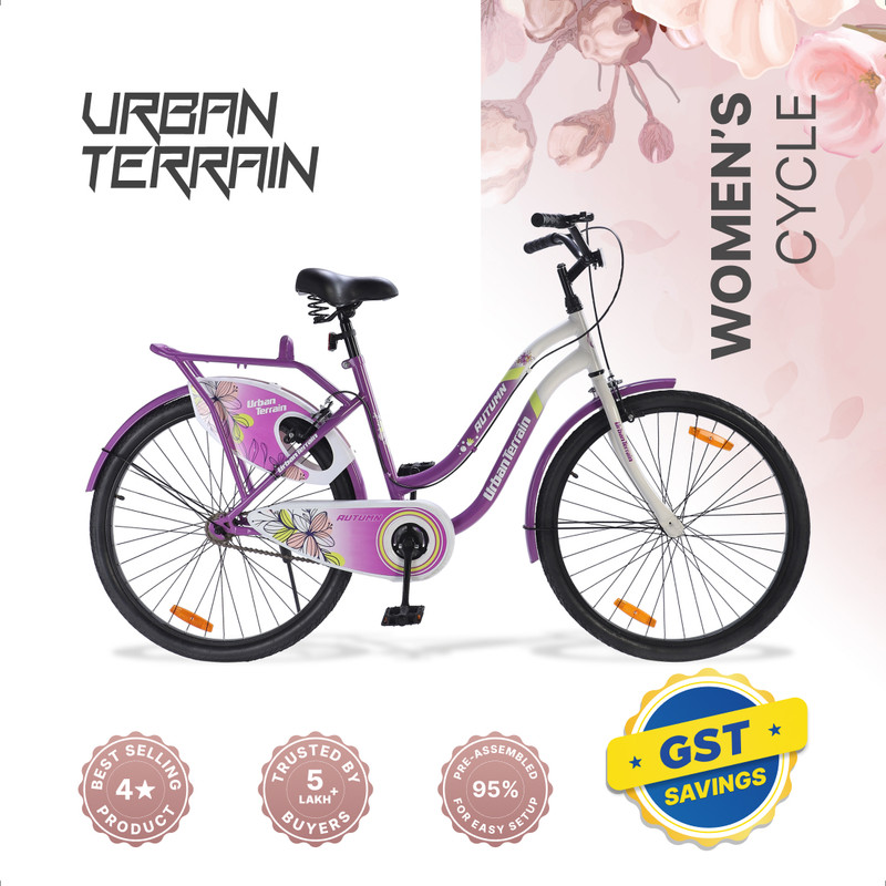 Urban Terrain Autumn 26T for Girls/Women with Steel Frame & Inbuilt Carrier for 13+ years 26 T (inch) Road Cycle(Single Speed, Purple, Rigid)