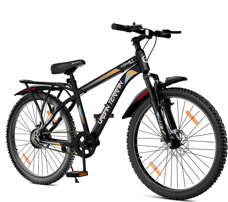 Urban Terrain Comet Pro 26T Mountain Cycles with inbuilt carriers & Dual disc brake 26 T (inch) Road Cycle(Single Speed, White, Black, Only Front Suspension)