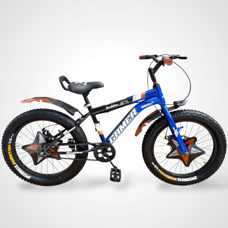 DADSTAR GAMER 20 INCH FAT TYRE BICYCLE DOUBLE DISC SUITABLE FOR 5 TO 10 YEARS KIDS 20 T (inch) Road Cycle(Single Speed, Blue, Black, Rigid)