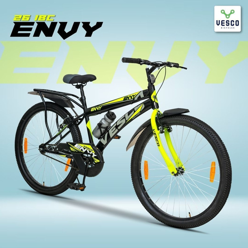 VESCO ENVY City Bike/cycle with Inbuilt Carrier for Boys/Men 26 T (inch) Road Cycle(Single Speed, Black, Rigid)