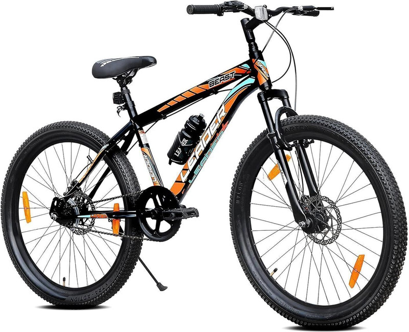 LEADER Beast 24T with Front and Disc Brake and Complete Accessories 24 T (inch) Mountain Cycle(Single Speed, Black, Rigid)