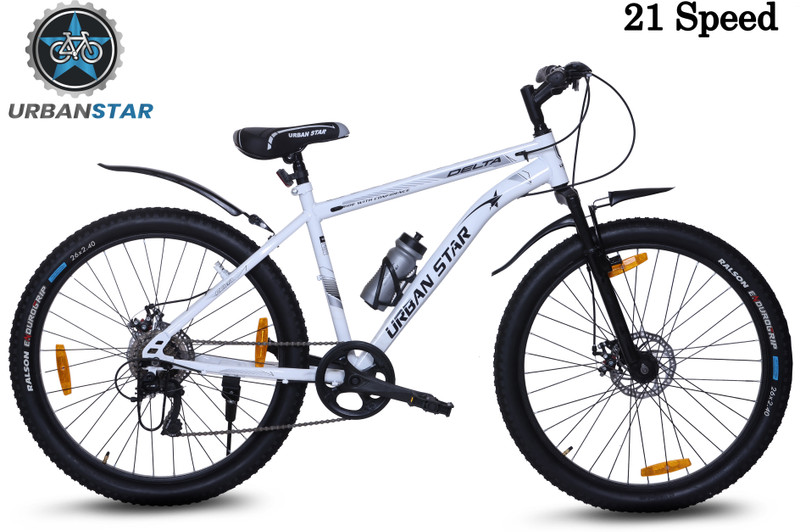 Urban Star DELTA | 21 SPEED | DUAL DISC | FRONT SUSPENSION | SEMI FITTED | FOR 13+ & ADULTS 26 T (inch) Mountain Cycle(21 Gear, White, Only Front Suspension)