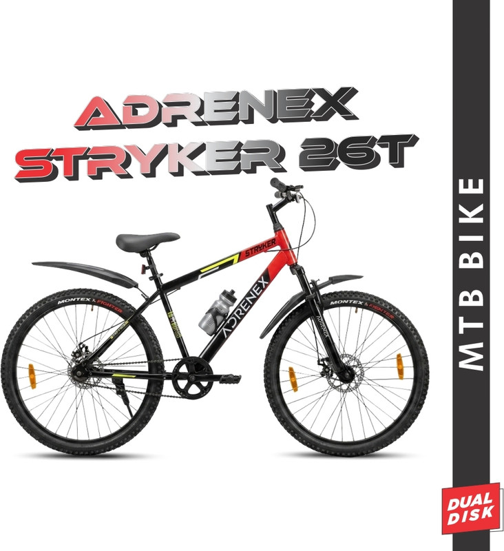 Adrenex Stryker 26T FXDD | 85% Pre- Assembled | 26 T (inch) Mountain Cycle(Single Speed, Red, Black, Only Front Suspension)
