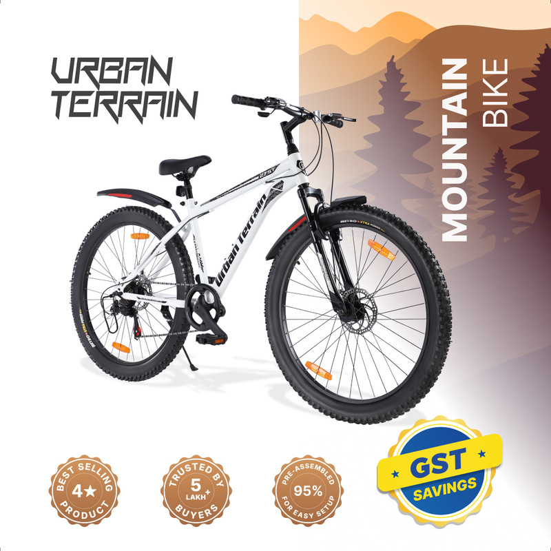 Urban Terrain Galaxy 27.5T Max Geared High Performance MTB Cycles For Men With Disc Brake 27.5 T (inch) Road Cycle(7 Gear, White, Only Front Suspension)