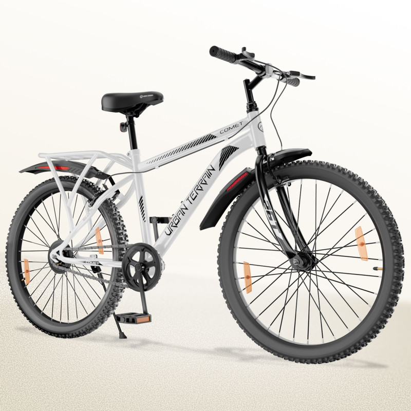 Urban Terrain Comet 26T Steel Single Speed Mountain Cycle with Inbuilt Carrier Black 26 T (inch) Road Cycle(Single Speed, Black, Rigid)
