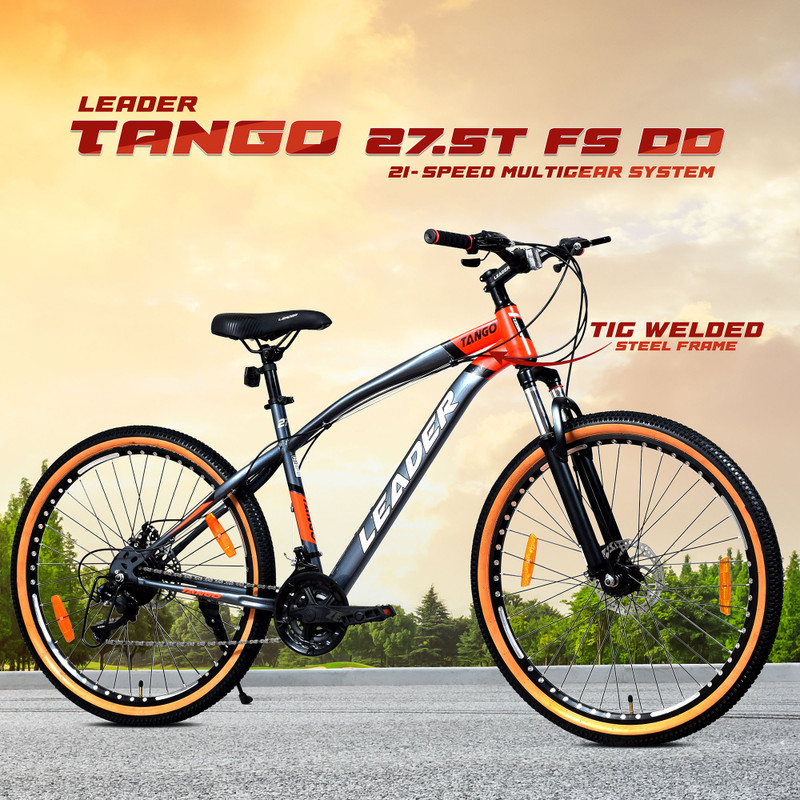 LEADER Tango 29T Premium MTB Bike/ Cycle for Men | Precision 21-Speed Gear Bicycle, 29 T (inch) Mountain Cycle(21 Gear, Grey, Orange, Only Front Suspension)