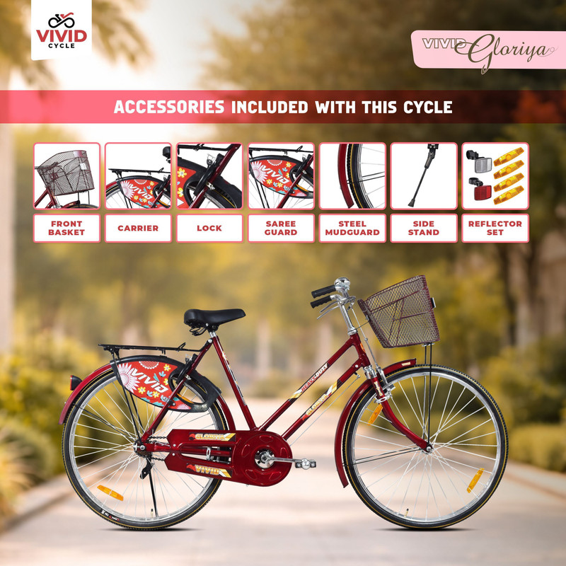 VIVID Gloriya 26T Roadster Cycle,Basket, Carrier, Bell, lock and Side stand - RB Color 26 T (inch) Road Cycle(Single Speed, Maroon, Rigid)