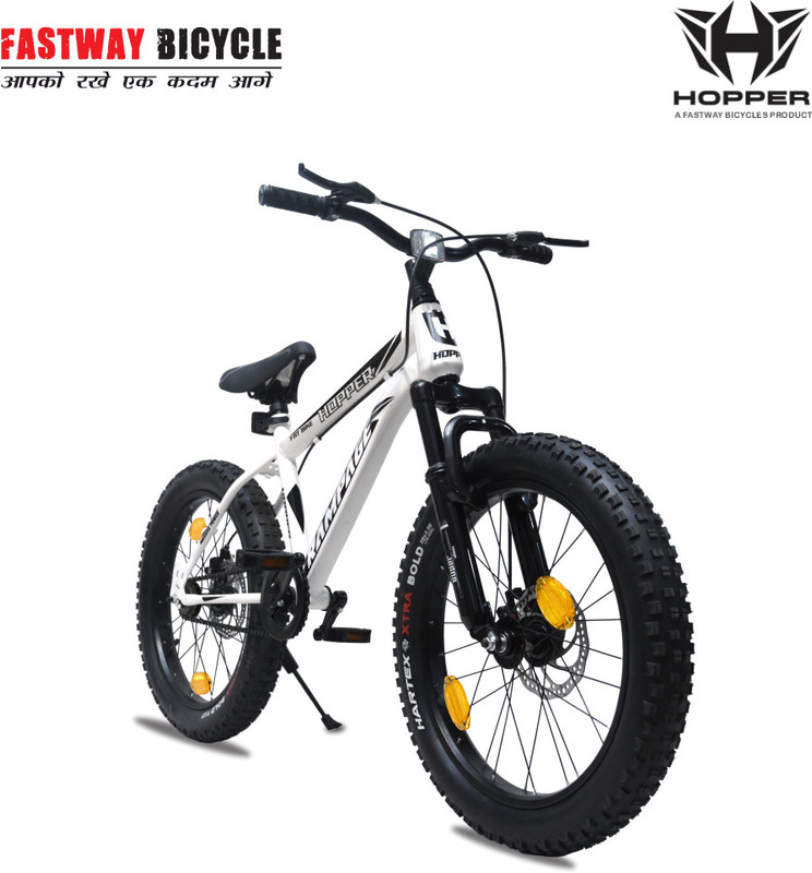 Fastway Bicycle RAMPAGE N/IBC F/SHOX, S/FAT BIKE, D/BRAKE, 85% ASSEMBLED FOR 5-8 YEARS KIDS 20 T (inch) Fat Tyre Cycle(Single Speed, White, Only Front Suspension)