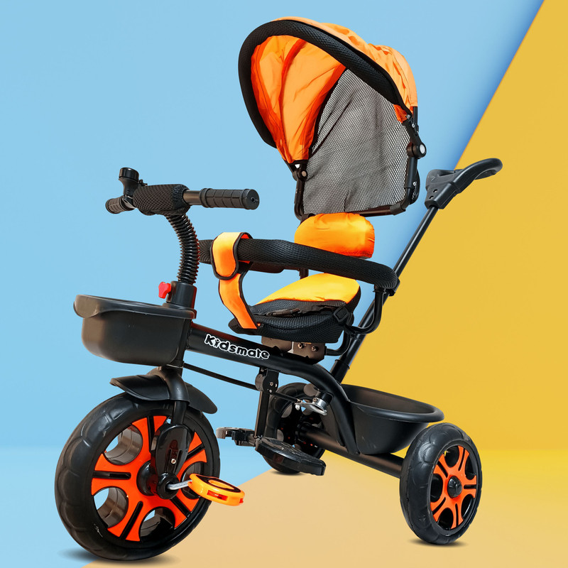 Kidsmate Champ 2.0 Tricycle: Featuring Canopy, Safety Guard Rail, Parental Control, 10 T (inch) Road Cycle(Single Speed, Black, Rigid)