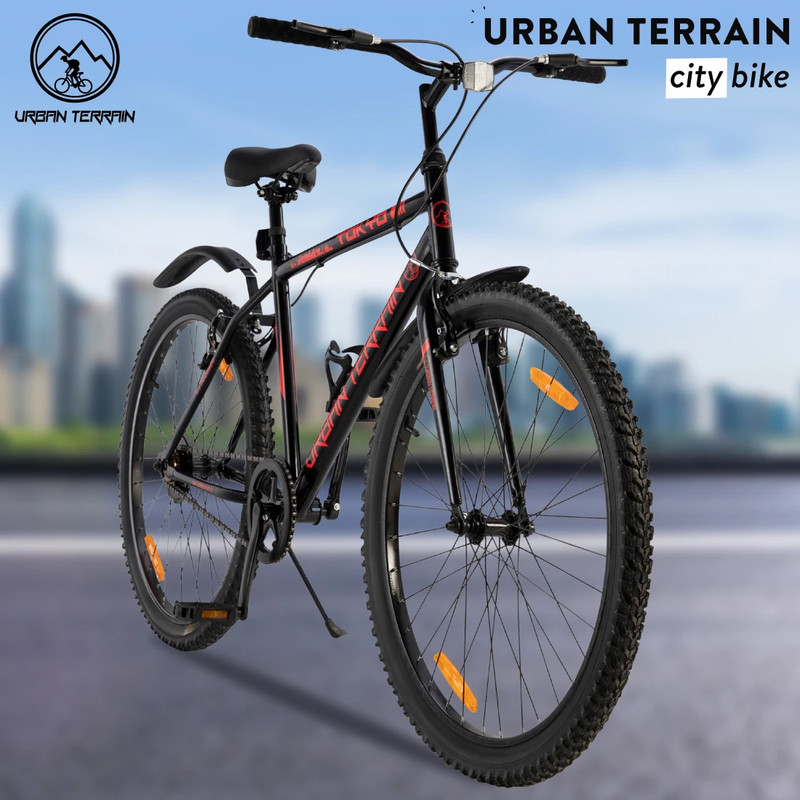 Urban Terrain Tokyo Cycles for Men with Complete Accessories Bicycles UT7000S26 26 T (inch) Road Cycle(Single Speed, Red, Only Front Suspension)