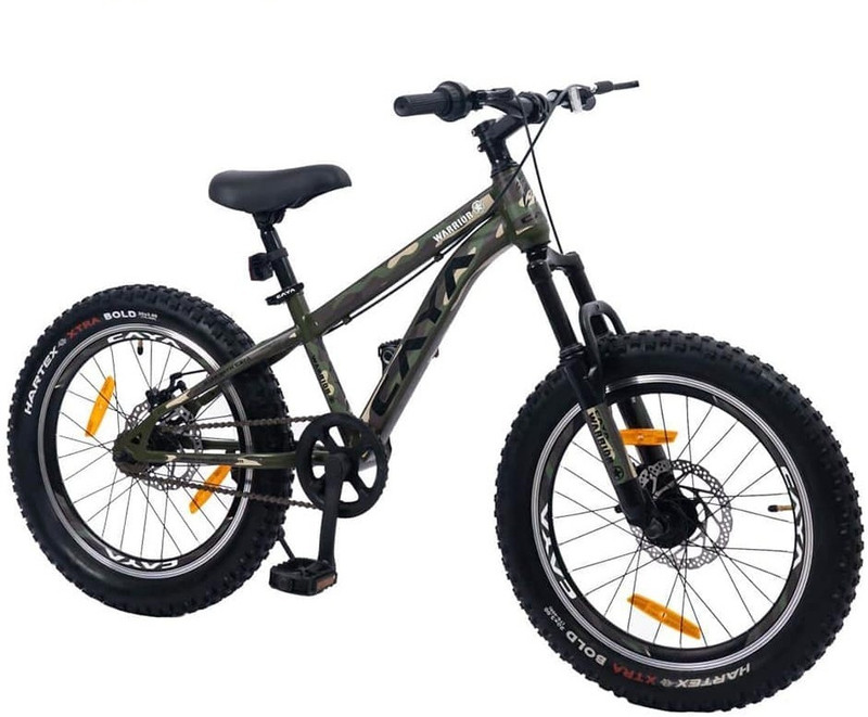 CAYA WARRIOR 20" Army Green Dual Disc Brake, Double Alloy Rims & Front Shocker 20 T (inch) Fat Tyre Cycle(Single Speed, Green, Only Front Suspension)