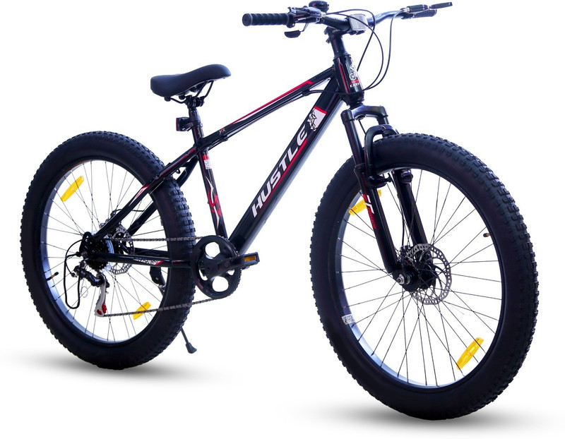 EAST COAST Hustle 26T Fat Tyre Cycle With Gear(7Speed) Black 26 T (inch) Mountain Cycle(7 Gear, Black, Only Front Suspension)