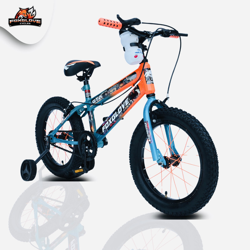 FOXGLOVE GTA edition 16 INCH BICYCLE IN FANCY COLOUR SPOKES FOR KIDS AGE 4 TO 8 YRS 16 T (inch) Fat Tyre Cycle(Single Speed, Orange, Blue, Rigid)