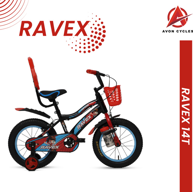 Avon Cycles RAVEX KIDS CYCLE BLACK RED WITH TRAINING WHEEL & FRONT BASKET 14 T (inch) Hybrid Cycle/City Bike(Single Speed, Black, Red, Rigid)