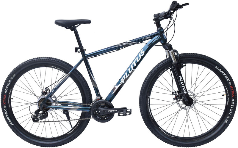 PLUTUS Fire Microshift Bike for Adults (12 Yrs) Dual Disc Brake, Multi Speed (Silver) 27.5 T (inch) Mountain Cycle(21 Gear, Blue, Only Front Suspension)