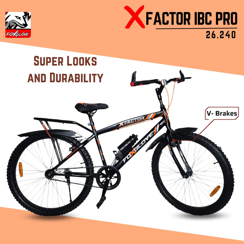 FOXGLOVE X FACTOR 26 INCH IBC PRO F/ORANGE & BLACK TYRE TUBE FOR HEIGHT 4.5 FT TO 6 FT 26 T (inch) Road Cycle(Single Speed, Black, Rigid)