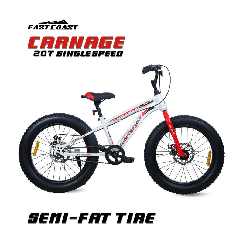 EAST COAST Carnage 20T cycle/Fat bike for 5 to 9 year kids 20 T (inch) Mountain Cycle(Single Speed, White, Rigid)