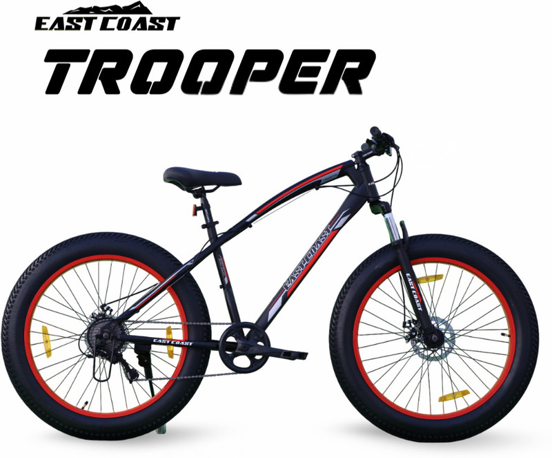 EAST COAST Trooper 26T Fat Bike Cycle for Men with Dual Disc Brake 26 T (inch) Fat Tyre Cycle(21 Gear, Red, Only Front Suspension)