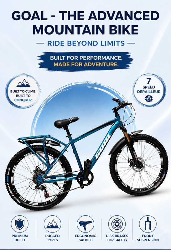GOAL 7 SPEED|| IMPORTED FRAME|| ALLOY RIM|| DOUBLE DISC|| FRONT SUSPENSION 26 T (inch) Mountain Cycle(7 Gear, Blue, Only Front Suspension)