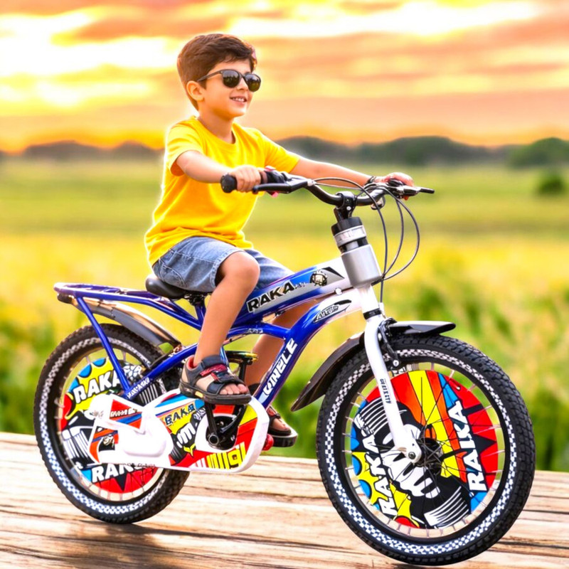 RAKA PLUS 20 Inch Kids Cycle Dual Tone Single Speed for Boys Girls 5-8 Years 20 T (inch) Mountain Cycle(Single Speed, White, Blue, Rigid)