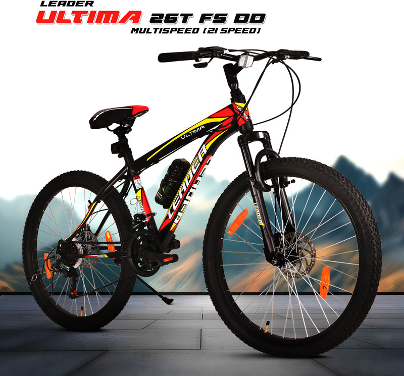 LEADER Gladiator Multi Speed (21 Speed) Cycle with Front Suspension and Disc Brake 26 T (inch) Hybrid Cycle/City Bike(21 Gear, Green, Black, Only Front Suspension)