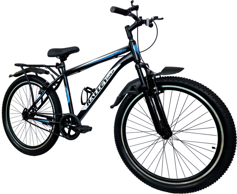 Ralley Gold JAGUAR Series Full Size Bicycle with Carrier, Front Suspension,Dual Power Brakes 26 T (inch) Mountain Cycle(Single Speed, Black, Blue, Only Front Suspension)