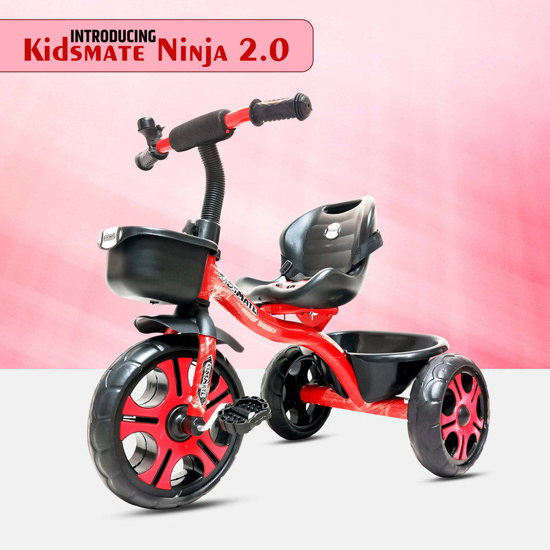 Kidsmate Ninja 2.0 Plug N Play Tricycle Durable with Storage Basket, Safe & Secure, 10 T (inch) Road Cycle(Single Speed, Red, Rigid)