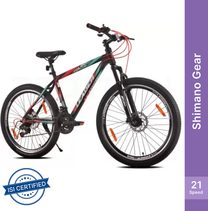 LEADER Highlander 26T 21-Speed Alloy MTB cycle with Dual Disc Brake and Front Suspension 26 T (inch) Hybrid Cycle/City Bike(21 Gear, Black, Only Front Suspension)