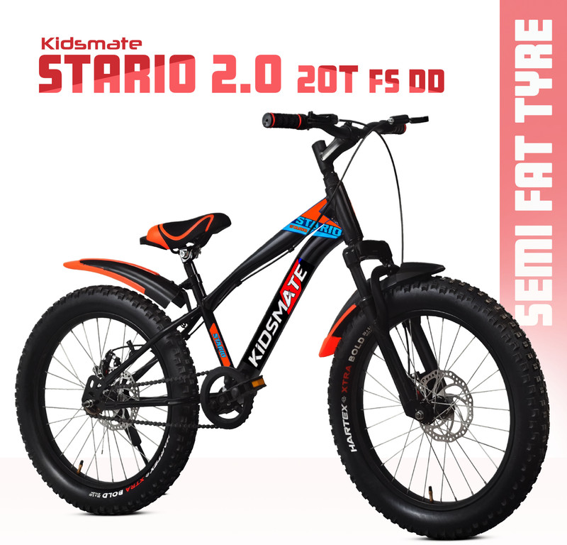 Kidsmate Stario 2.0 Fat Bike 20 x 300 Kids Cycle with Front Suspension & Dual Disc Brake, 20 T (inch) Road Cycle(Single Speed, Black, Orange, Rigid)