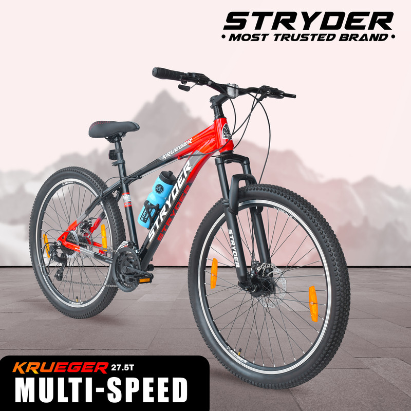 STRYDER 27.5" Krueger 21 Speed Bicycle | Durable & Stylish Ride 27.5 T (inch) Mountain Cycle(21 Gear, Black, Red, Only Front Suspension)