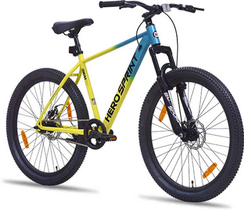 HERO Sprint Blunt |FRONT SUSPENSION| SEMI FAT TYRES 27*2.40|Dual Disc Brakes] 27.5 T (inch) Mountain Cycle(Single Speed, Blue, Green, Only Front Suspension)