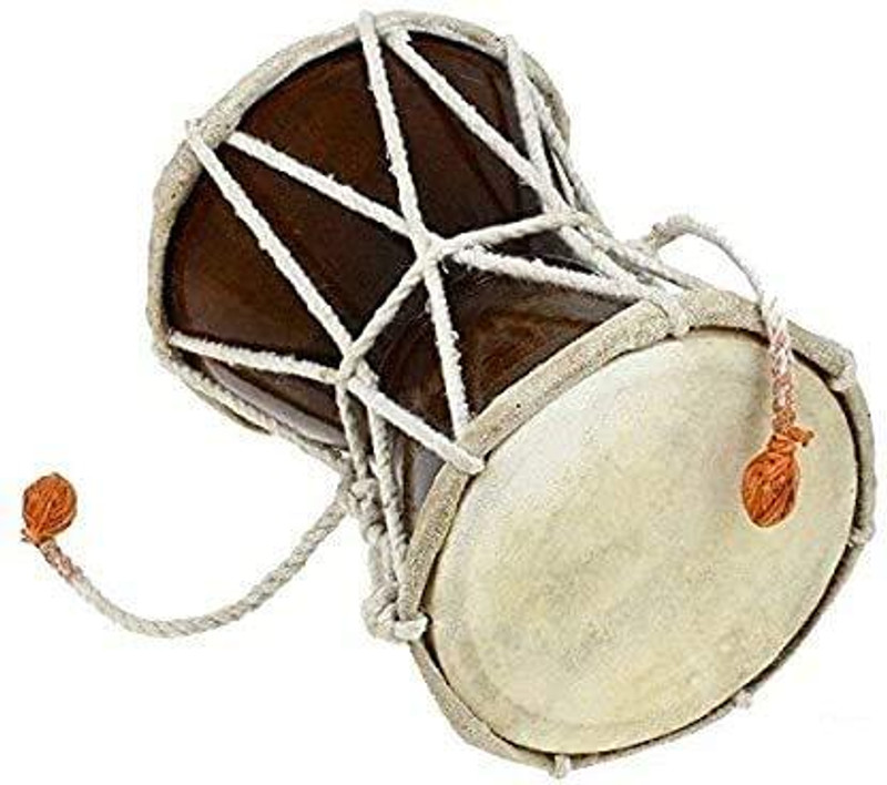 KHALSA MUSICAL Wooden Damaru Indian Rope & Rings Dholak (Multicolor) Damaru