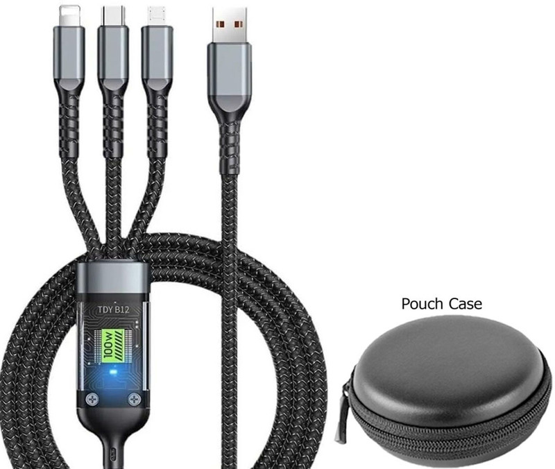 SOJUBA Multi Charging Cable Braided LED Display Charging Cord 100W 3in1 Data Cable Charging Pad