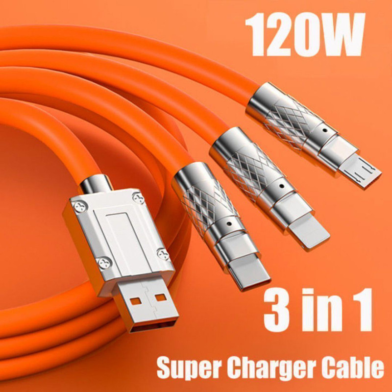 Smartnest 3-in-1 Cable 6 A 1 m METAL BRAIDED 3in1 Charging Cable With Type C, Lightning & Compatible with All Mobile C194(Compatible with Oppo,Realme,Narzo,Oneplus,Vivo,Iqoo,Samsung,Motorola,Mi,Redmi,Poco,iphone, Orange, One Cable)