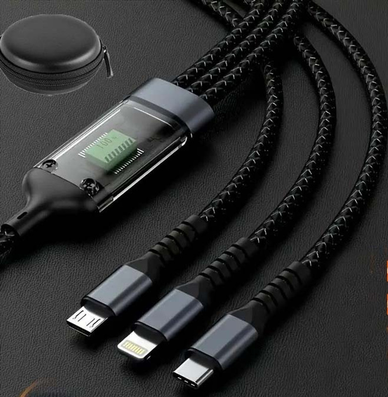 3D GOLDTM 3-in-1 Cable 1 m 3in1 charging cable Multi Charger Cable Supports Fast Charging & Data transfer(Compatible with All Type Of Android, Type-C And iOS Smartphones, Black, One Cable)