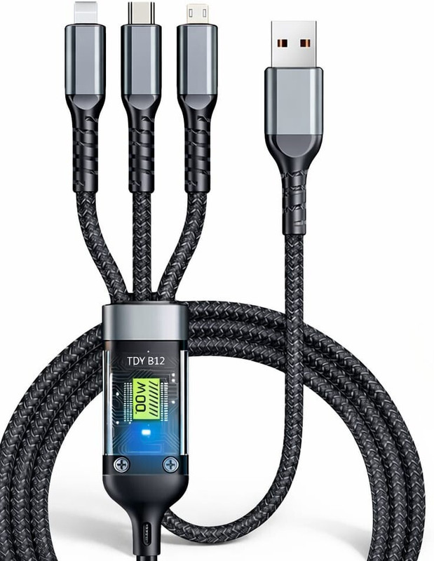 vyntrio 3-in-1 Cable 5 A 1.5 m Nylon Braided 100w Multi Fast Charging Cable With Lighting , Type-C ,Micro USB(Compatible with Android With Type C Port, iPhone 12-13-14, Android With Micro USB Port, Black, One Cable)