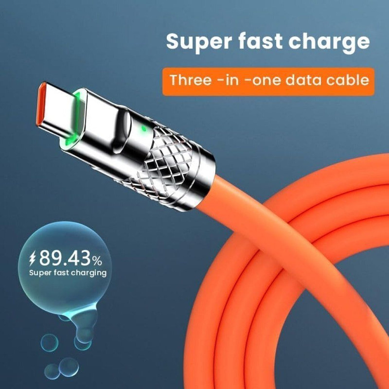 Smartnest 3-in-1 Cable 6 A 1 m METAL BRAIDED 3in1 Charging Cable With Type C, Lightning & Compatible with All Mobile C156(Compatible with Oppo,Realme,Narzo,Oneplus,Vivo,Iqoo,Samsung,Motorola,Mi,Redmi,Poco,iphone, Orange, One Cable)