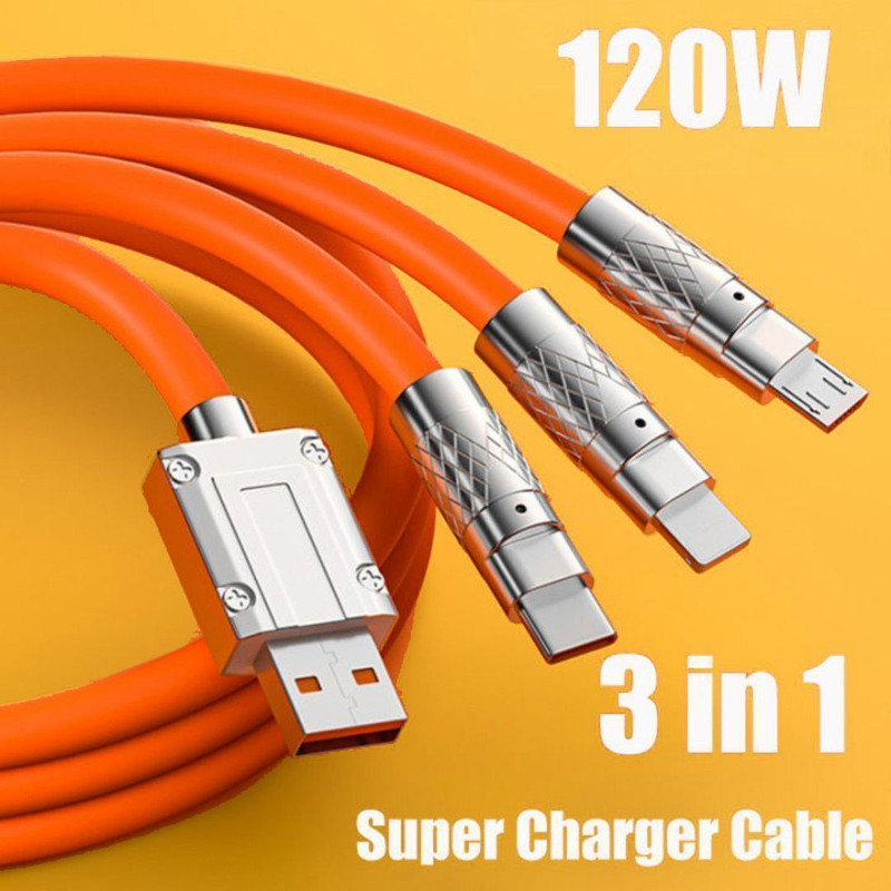 Smartnest 3-in-1 Cable 6 A 1 m METAL BRAIDED 3in1 Charging Cable With Type C, Lightning & Compatible with All Mobile C101(Compatible with Oppo,Realme,Narzo,Oneplus,Vivo,Iqoo,Samsung,Motorola,Mi,Redmi,Poco,iphone, Orange, One Cable)