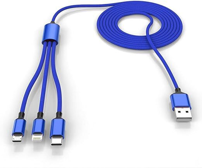 BASS BLING 3-in-1 Cable 1.2 m BEST SELLING HIGH SPEED 3 IN 1 DATA CABLE(Compatible with ALL SMARTPHONE, ALL SPEAKERS, EAR BUDS, HEADPHONE, Multicolor, One Cable)