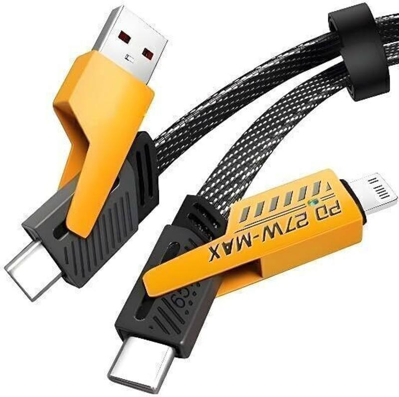 Good One 4-in-1 Cable 6 A 1 m Copper G1-4-IN-1 BLK USB CAB(Compatible with 4-in-1 Fast Charging Cable 60W,, Lightning to Type C, C-C,USB iPhone,Android, Black, One Cable)