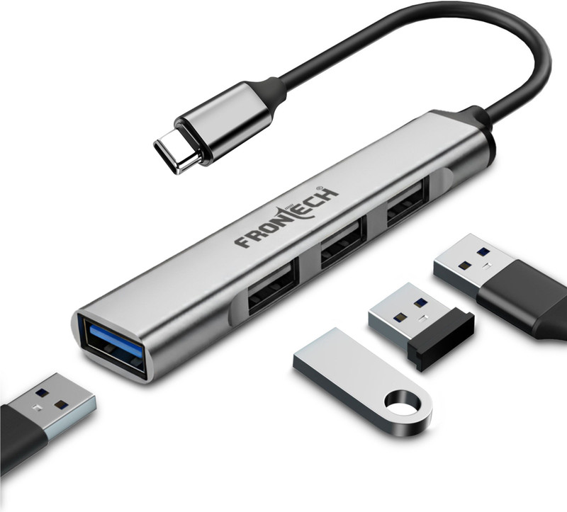 Frontech 4-in-1 Cable 1.5 m - NC-0041 Type-C USB Hub – High-Speed Data Transfer with Sleek Metal Finish(Compatible with Laptop, Grey, One Cable)