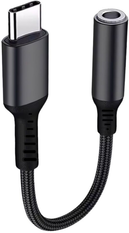 Aliens AUX Cable 0.12 m Type C to 3.5mm Audio Jack Cable, DAC Headphone/Earphone Converter Adapter| Hi-Fi Stereo Aux Cable Nylon Braided Material(Compatible with iPhone 15 Pro Max/15 Pro/15 Plus, Galaxy S23/S22/S21/S208 & Other Type C Phones, Grey, One Cable)