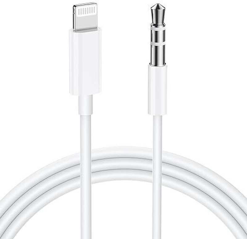 AMS AUX Cable 5 A 1 m Lightning aux Cable Compatible with iPhone Headphones Jack iPhone to car 3.5mm Stereo Cord, Lightning to aux Adapter Compatible with iPhone 14/14Pro/13/13 Pro/13 Pro Max/12(Compatible with All iPhone, Speaker, Car, etc, White, One Cable)