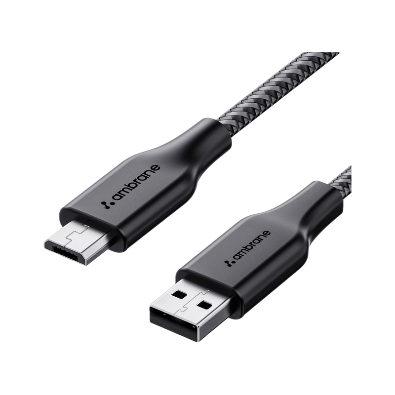 Ambrane Micro USB Cable 3 A 1.5 m RCM-15(Compatible with Smartphones, Black, One Cable, USB Type A To Micro USB, 20 W)