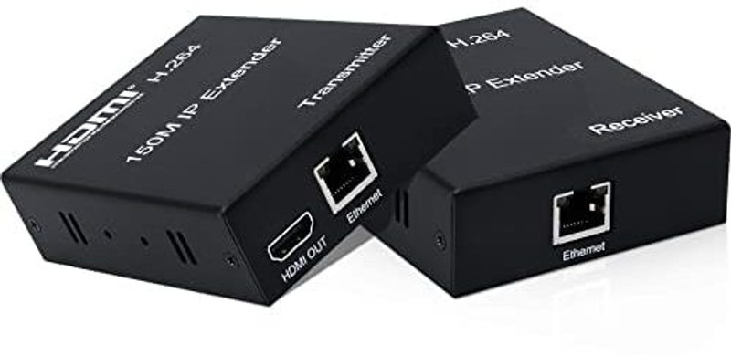 HANUTECH HDMI Extender Over LAN Cat6/5e RJ45 Cable 150M H.264 TX RX Pair 1 Ports 100 Mbps Unmanaged Network Switch(Black)