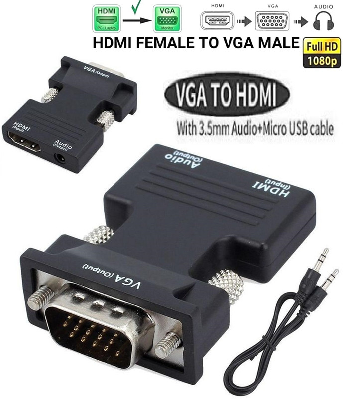 BALRAMA VGA to HDMI Adapter HDMI Female to VGA Male with Audio Output Cable Converter Combo Set Designed for Gaming(Black)
